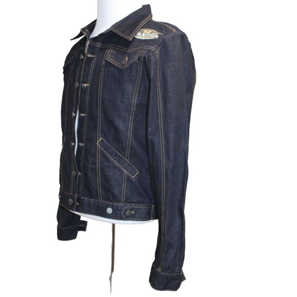 KING KEROSIN Jean Jacket American Biker Kerosene Dark Denim Skull Embroidered XL - Picture 4 of 8